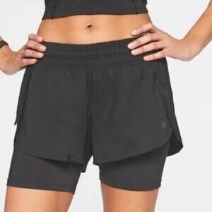 Athleta Women's Racer Run 2 in 1 Running Shorts Pull On Stretch Black Size XS
